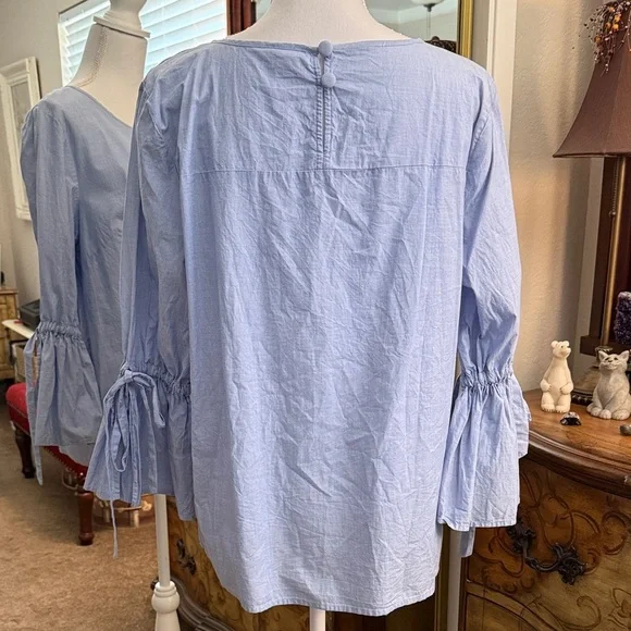 J. Crew Sky Blue Blouse with Ruffled Sleeves - Picture 4 of 12